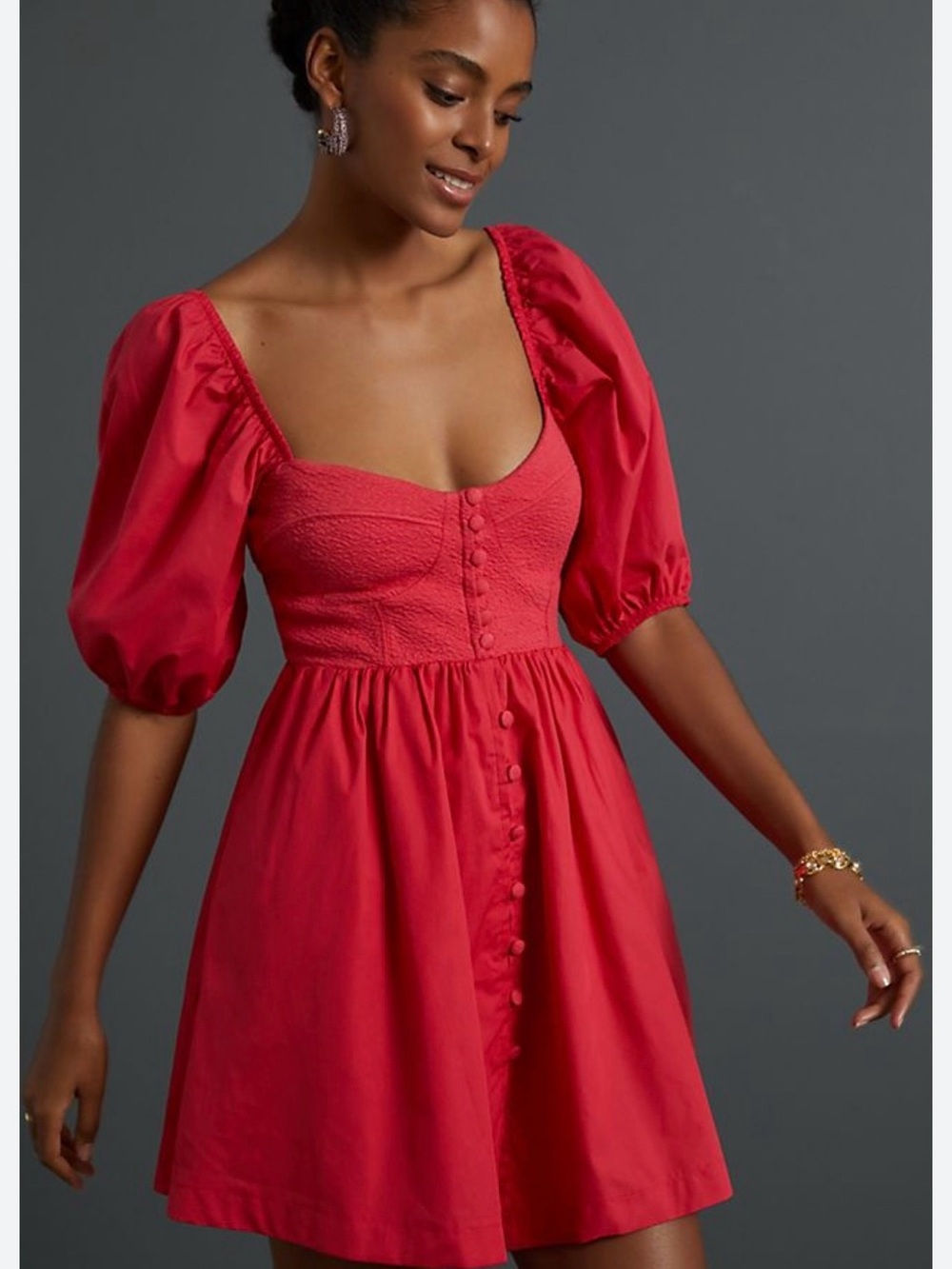 Maeve Puff-Sleeved Sweetheart Mini Dress